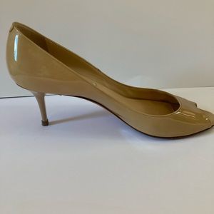 Jimmy Choo Beige Patent Leather Peep-Toe Pumps
